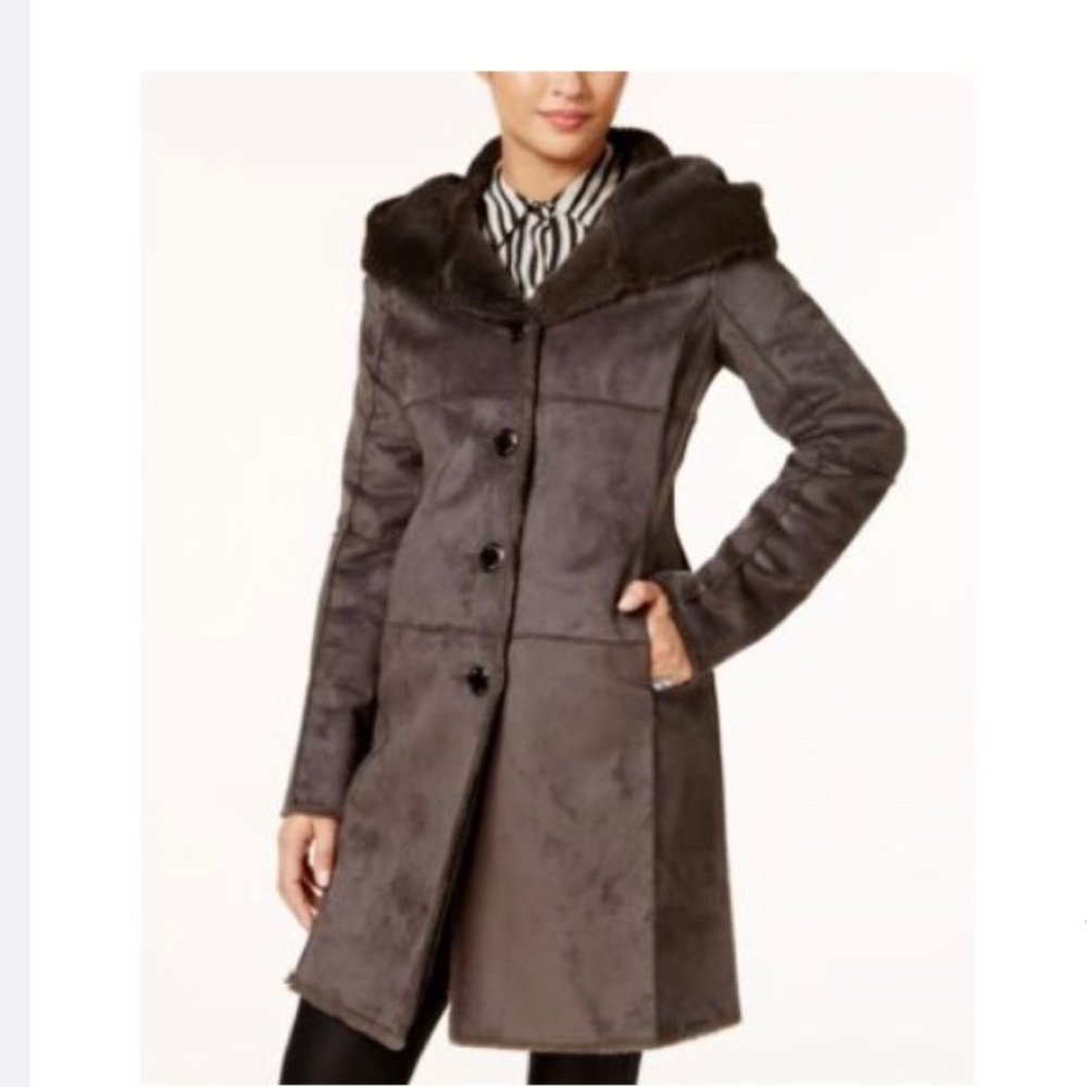 Calvin Klein Faux Shearling Walking Coat